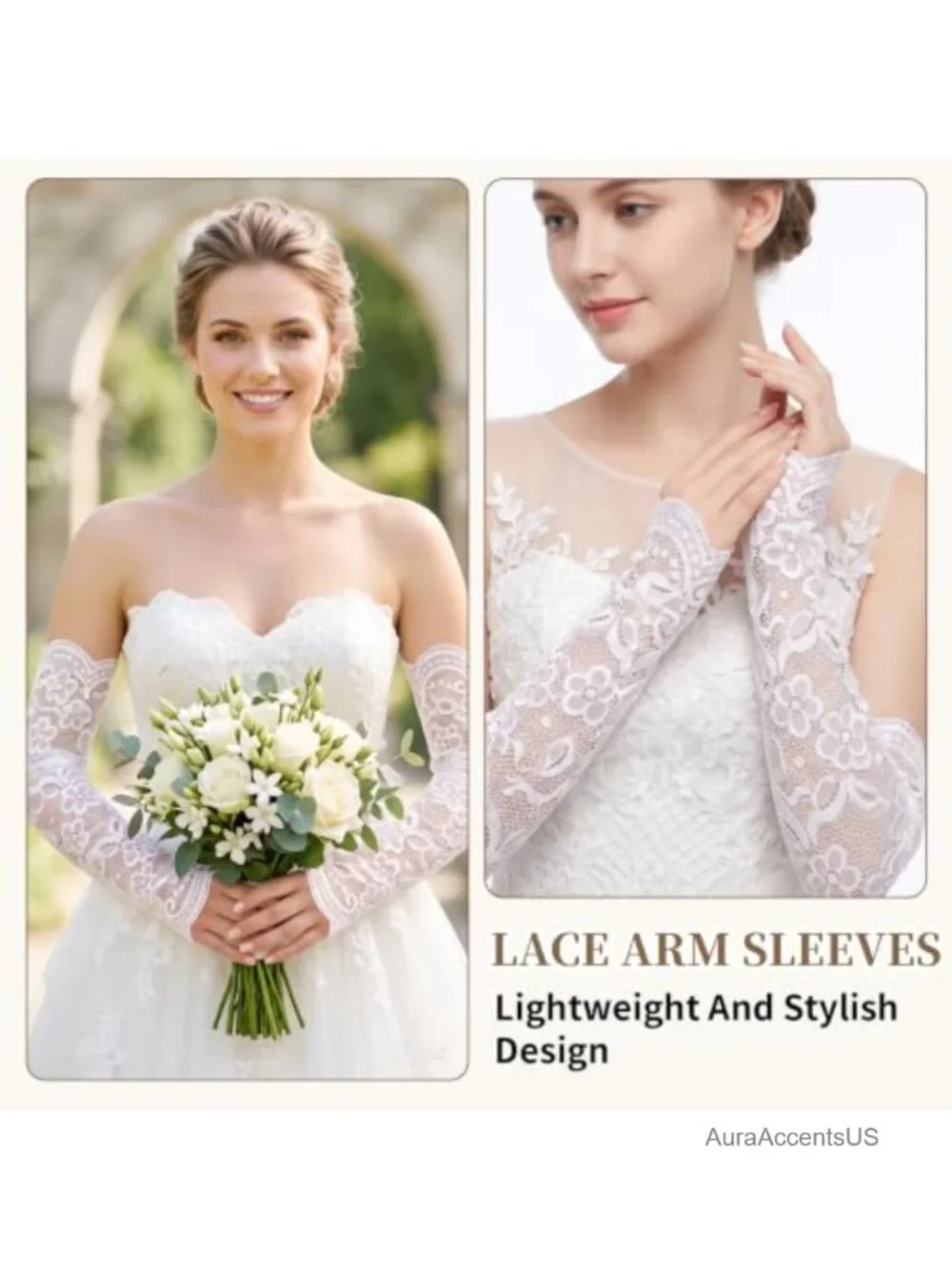 Long Floral Fingerless Bridal Lace Sleeves Gloves 15.7 inch Wedding Accessory